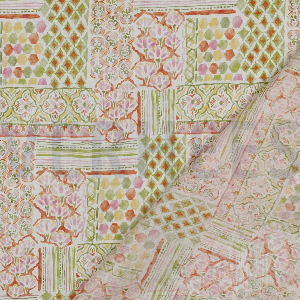 COTTON VOILE DIGITAL PATCHWORK GREEN #7