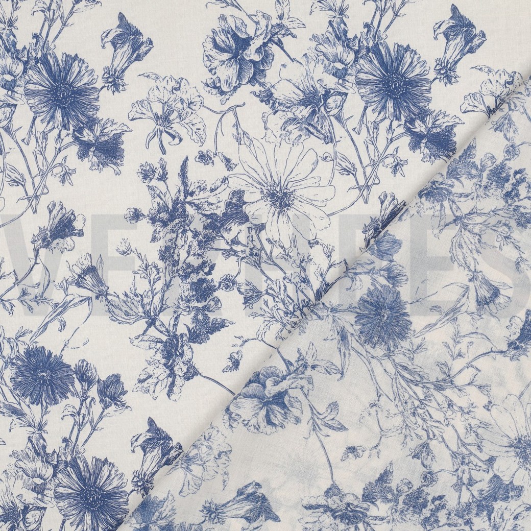 BAUMWOLLE VOILE DIGITAL BLUMEN KOBALTBLAU #7
