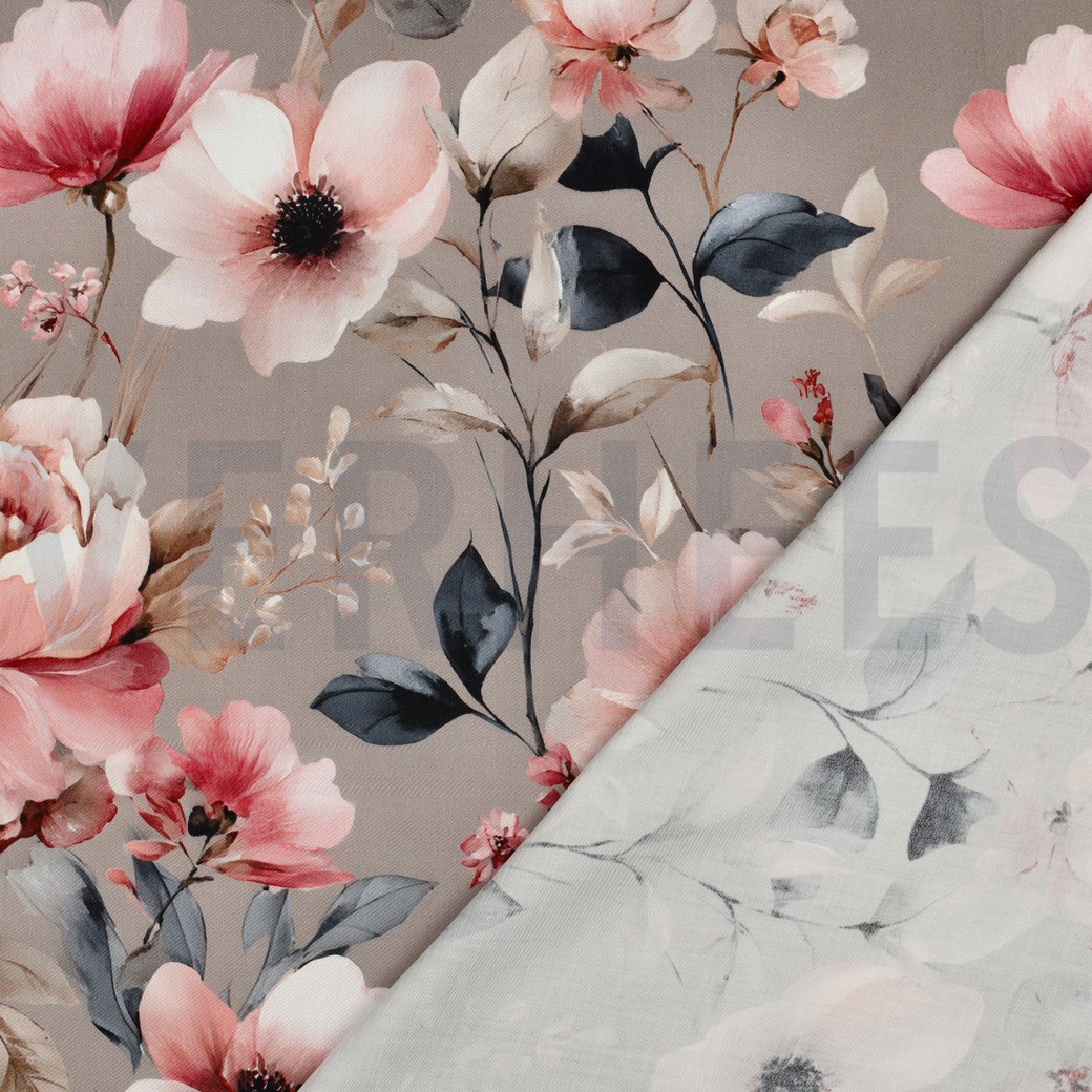 VISKOSE SATIN DIGITAL BLUMEN ROSA #7