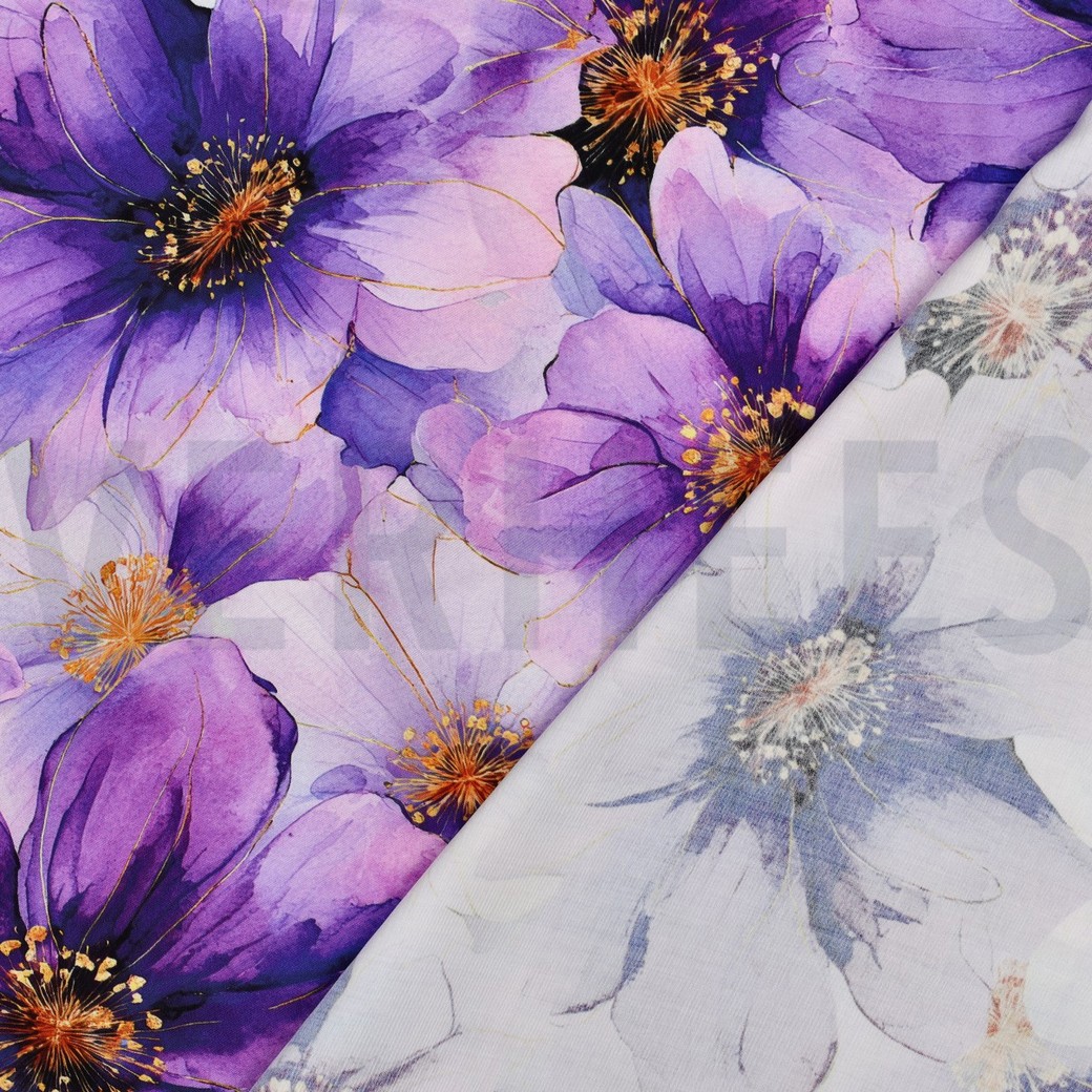 VISKOSE SATIN DIGITAL BLUMEN LILA/VIOLETT #7