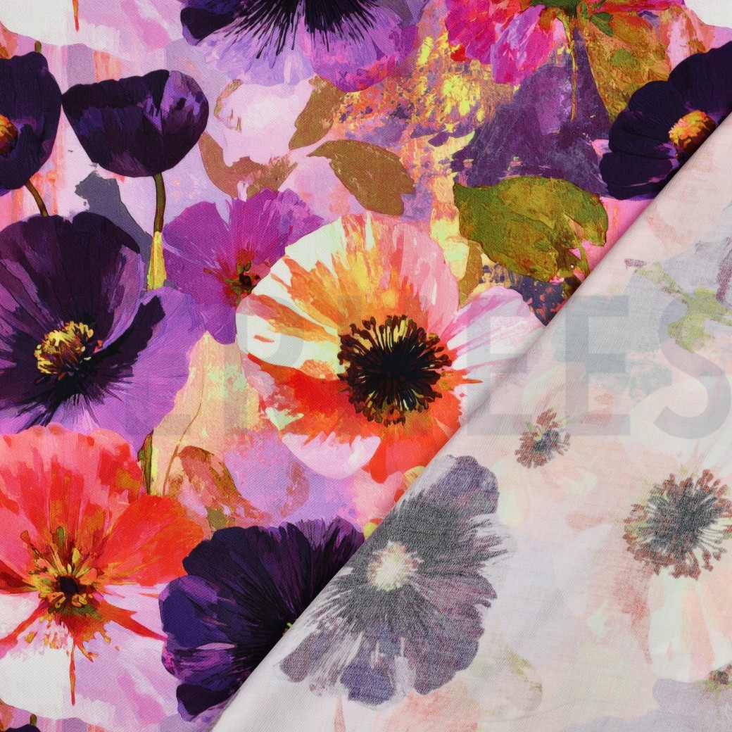 VISCOSE SATIN DIGITAL FLOWERS PURPLE #7