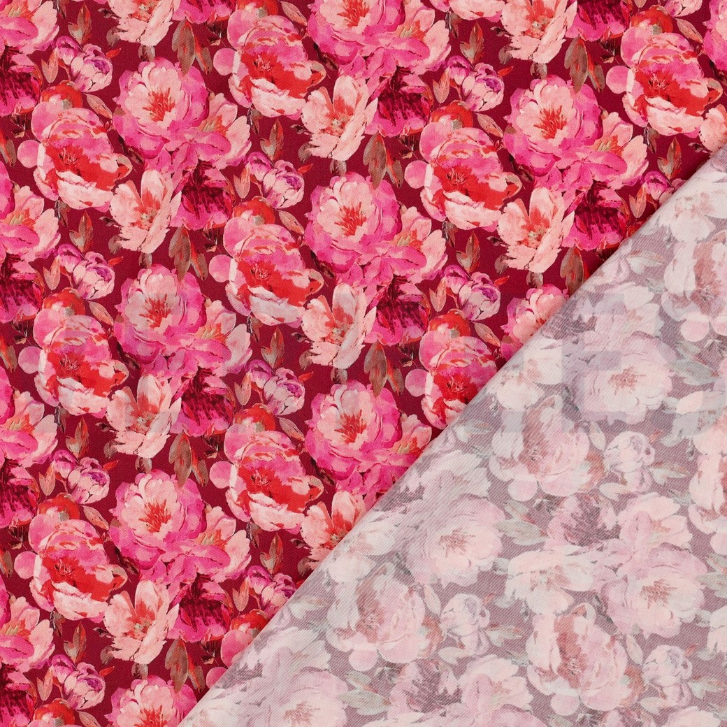 VISCOSE SATIN DIGITAL FLEURS ROSE #7