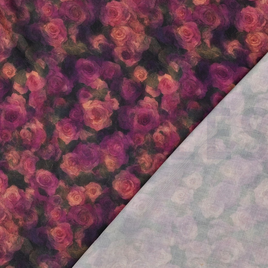 VISCOSE SATIN DIGITAL FLEURS VIOLET #7