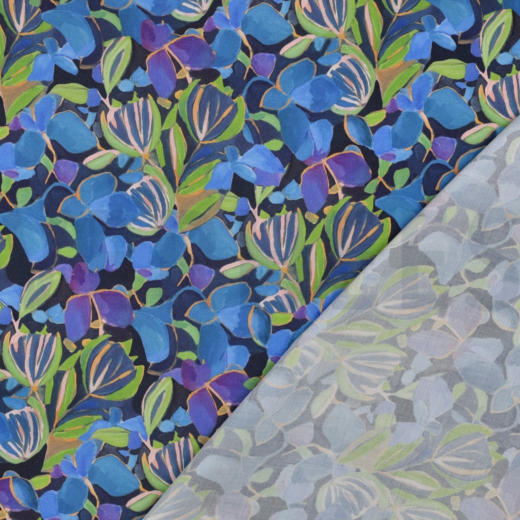 VISCOSE SATIJN DIGITAAL BLOEMEN KOBALTBLAUW #7