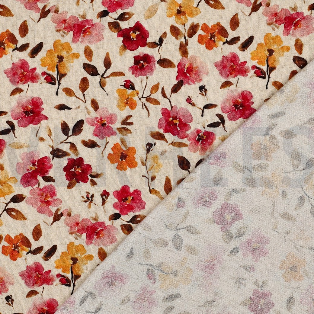 LINNEN VISCOSE CRÊPE DIGITAAL BLOEMEN BEIGE #7