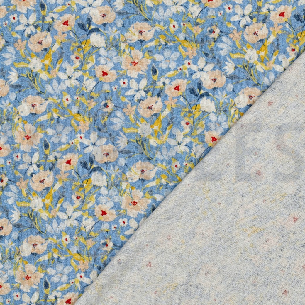 LEINEN VISKOSE KREPP DIGITAL BLUMEN HELLBLAU #7