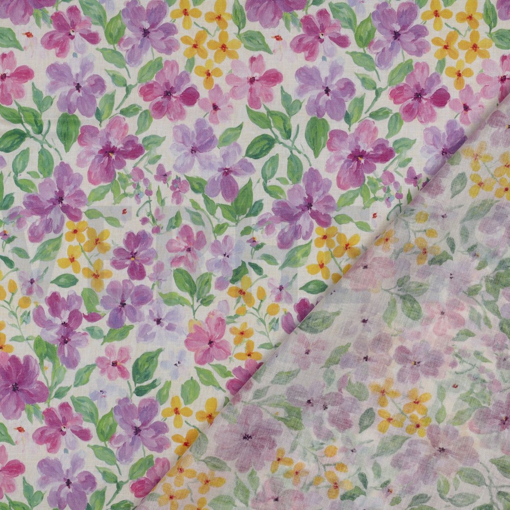 BAUMWOLLE VOILE DIGITAL BLUMEN LILA/VIOLETT #7