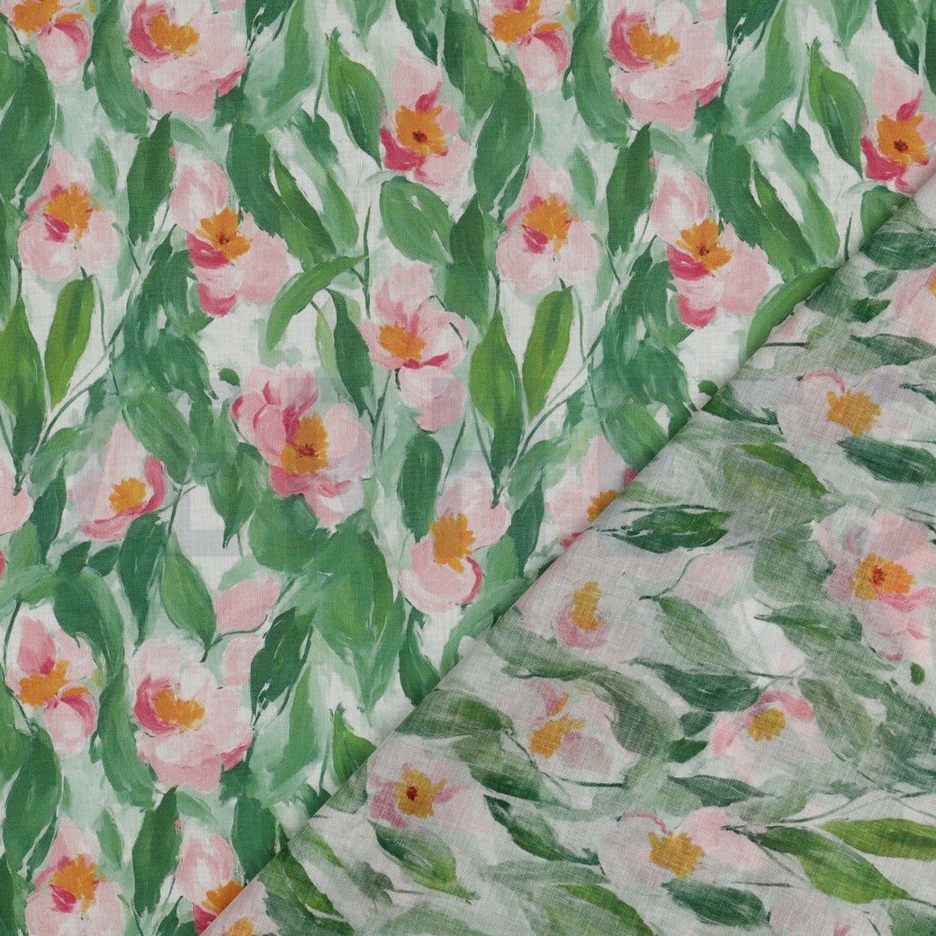 COTON VOILE DIGITAL FLEURS VERT #7