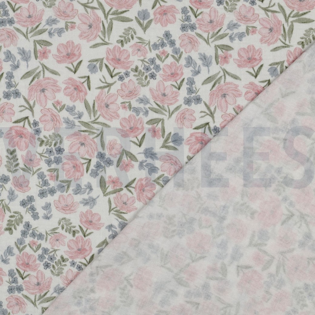 DOUBLE GAUZE GOTS DIGITAAL BLOEMEN ROZE #7