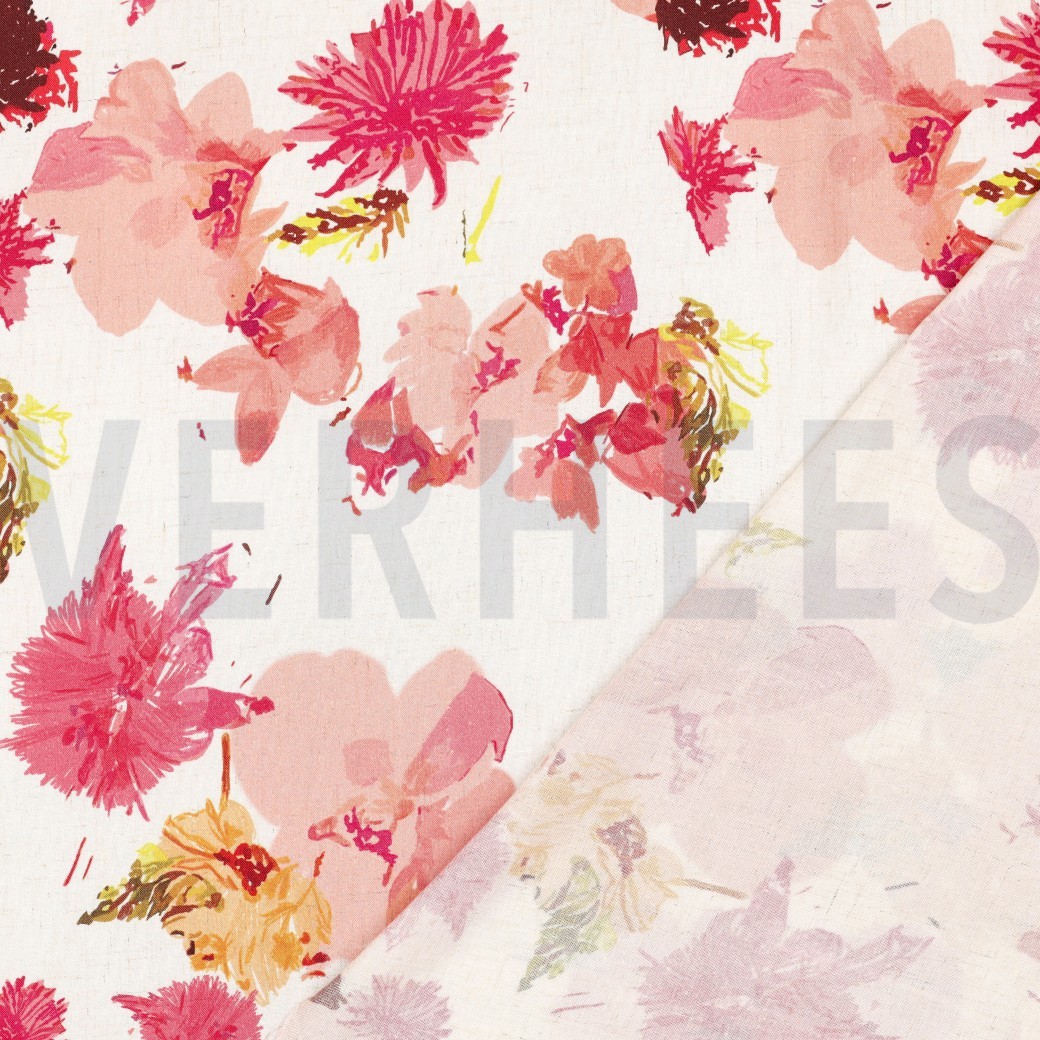 LINEN VISCOSE SLUB DIGITAL FLOWERS NATURAL #7