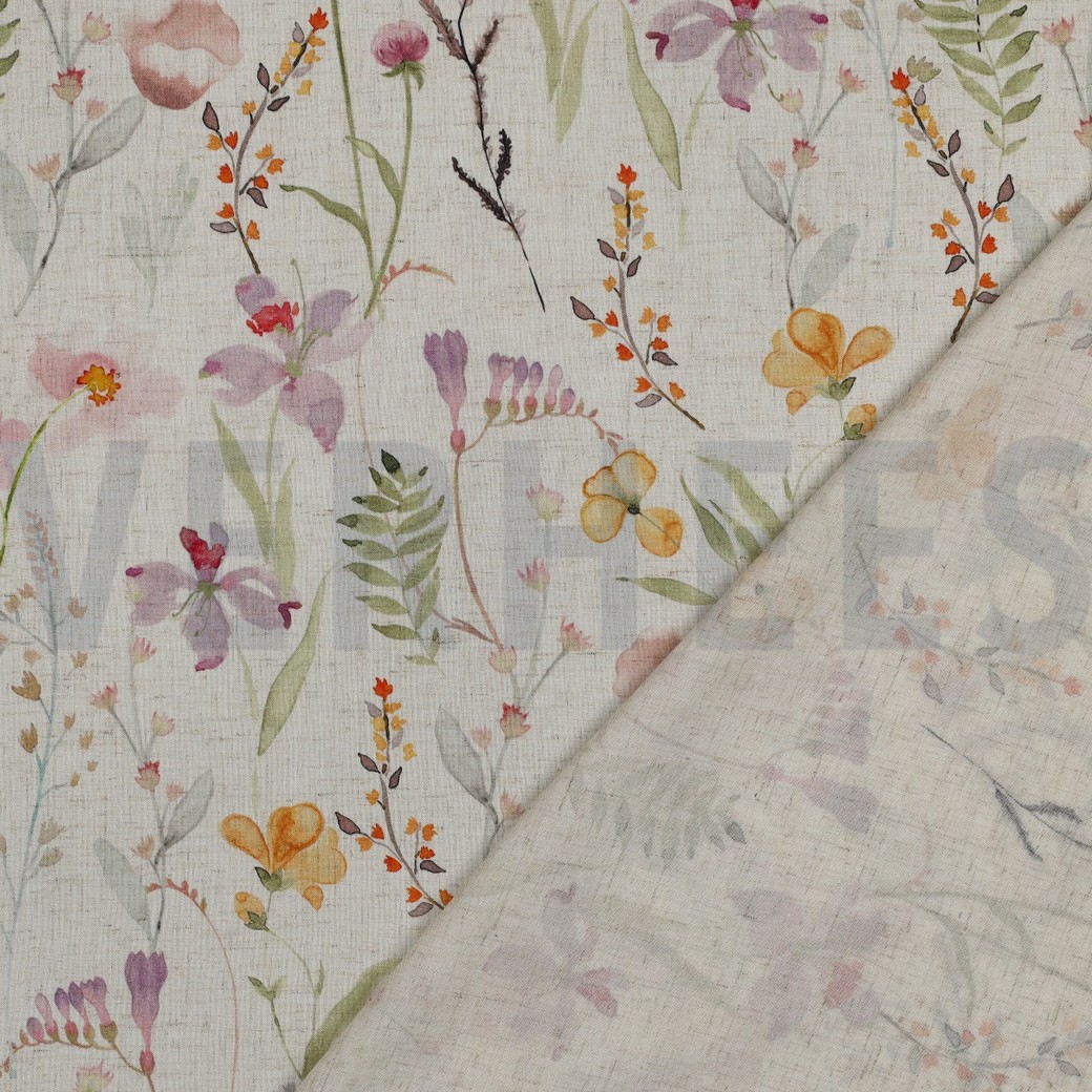 LINEN VISCOSE SLUB DIGITAL BLUMEN GEBROCHEN WEISS #7