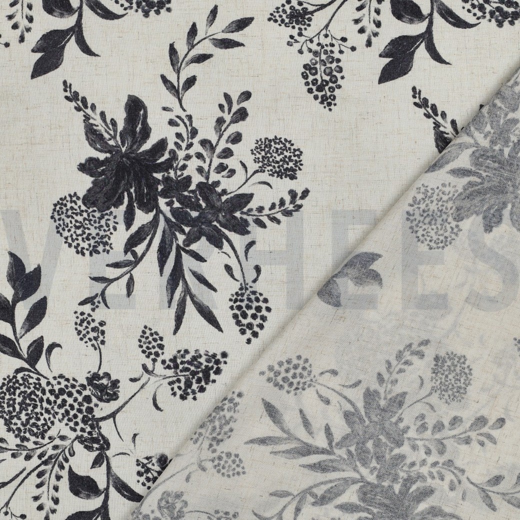 LIN VISCOSE SLUB DIGITAL FLEURS BLANC CASSÉ #7