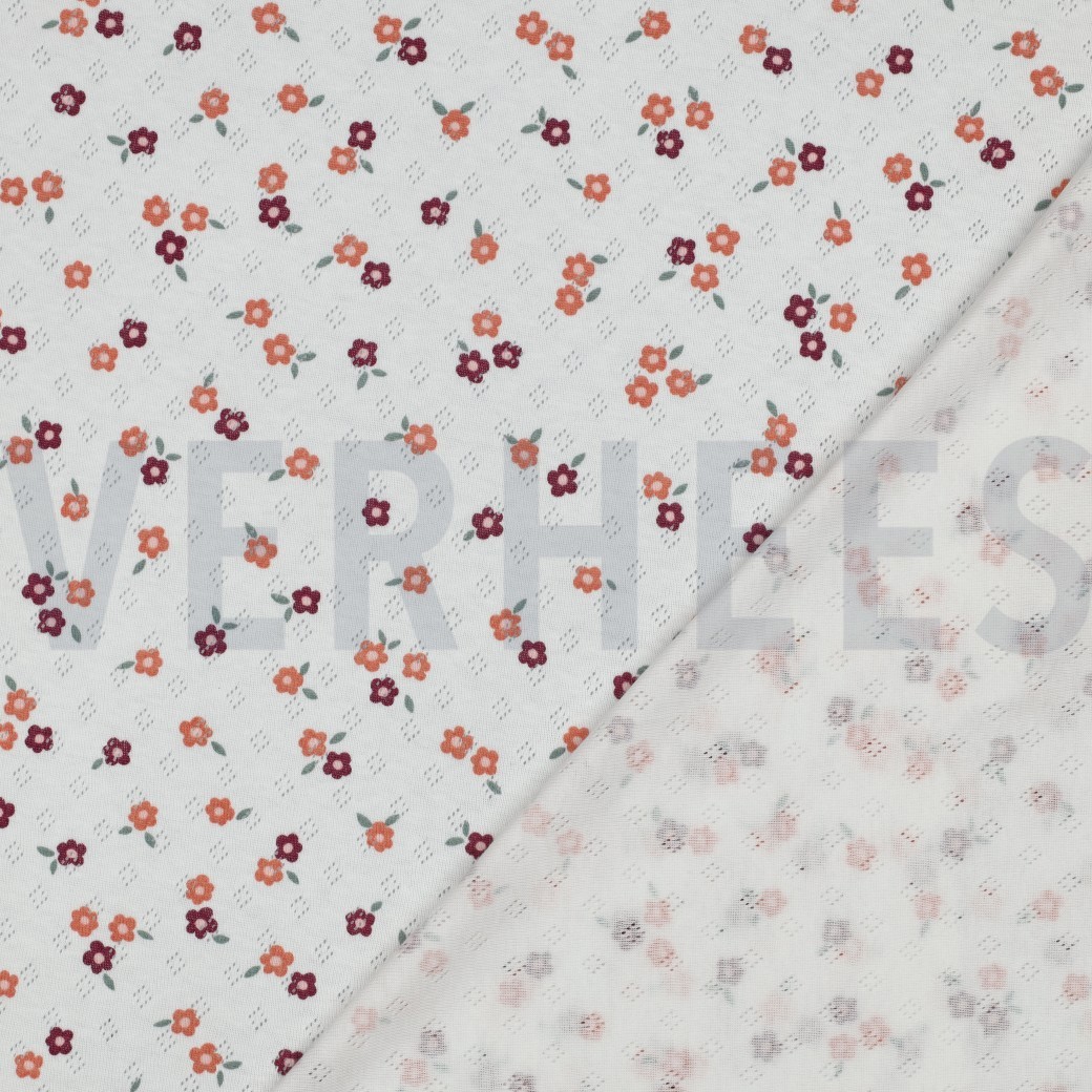 FEINSTRICKJERSEY AJOUR BLUMEN GEBROCHEN WEISS #7