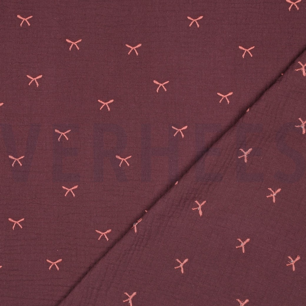 DOUBLE GAUZE EMBROIDERY STRIKJES BORDEAUXROOD #7