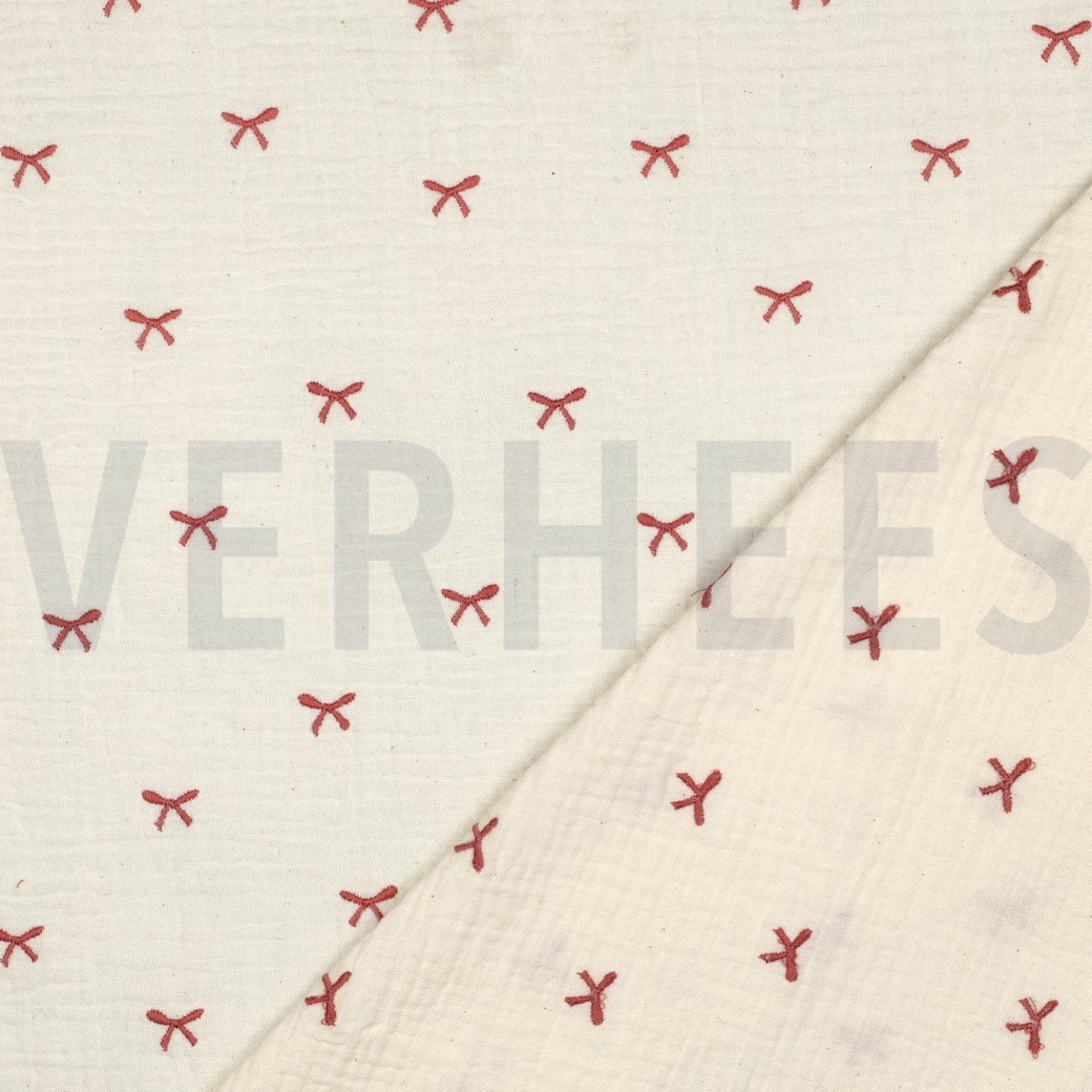 DOUBLE GAUZE EMBROIDERY STRIKJES NATUREL #7
