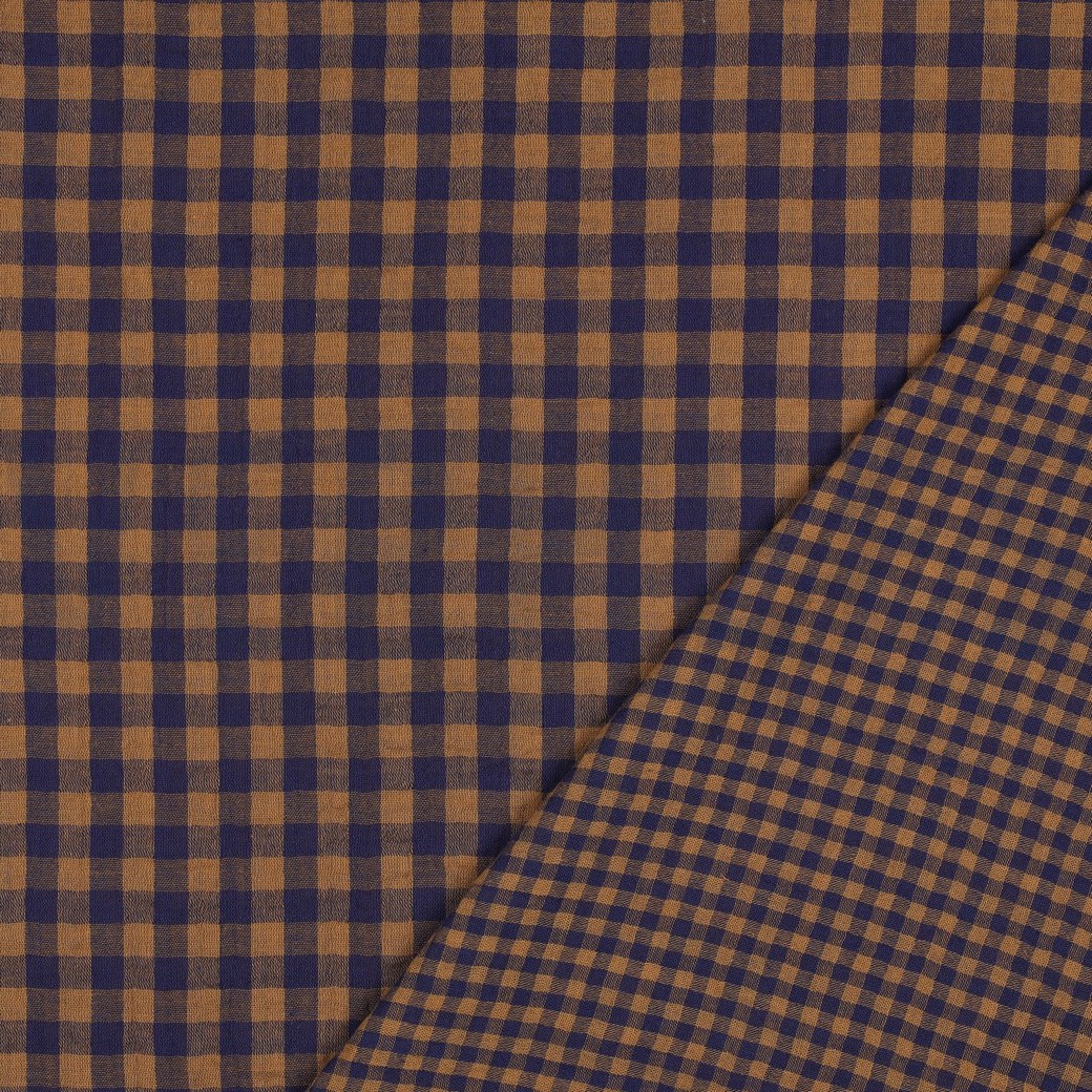 DOUBLE GAUZE YARN DYED STRIPES & CHECKS NAVY #7