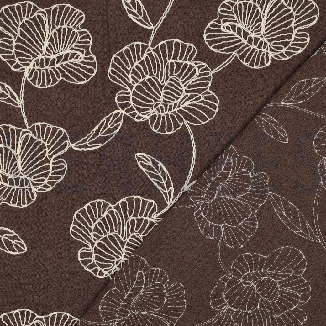 DOUBLE GAUZE EMBROIDERY BLOEMEN BRUIN #7