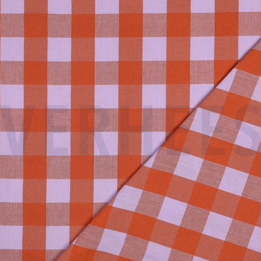 BAUMWOLLE GARNGEFÄRBT KAROS LAVENDEL/ORANGE #7