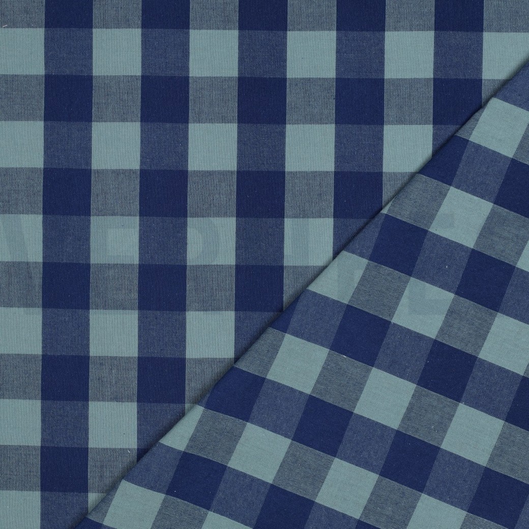 BAUMWOLLE GARNGEFÄRBT KAROS BLAU/GRÜN #7