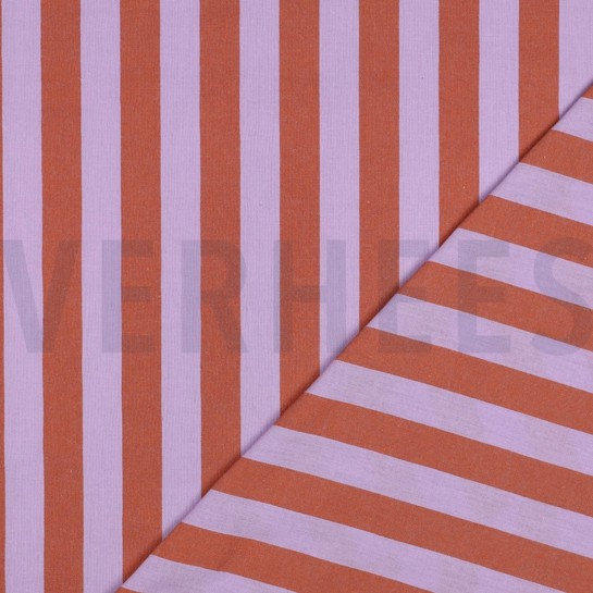 KATOEN GARENGEVERFD STREPEN LAVENDEL/ORANJE #7