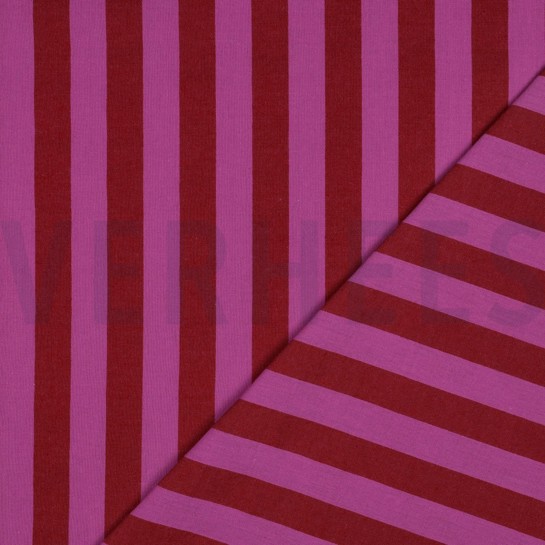 KATOEN GARENGEVERFD STREPEN ROOD/FUCHSIA #7