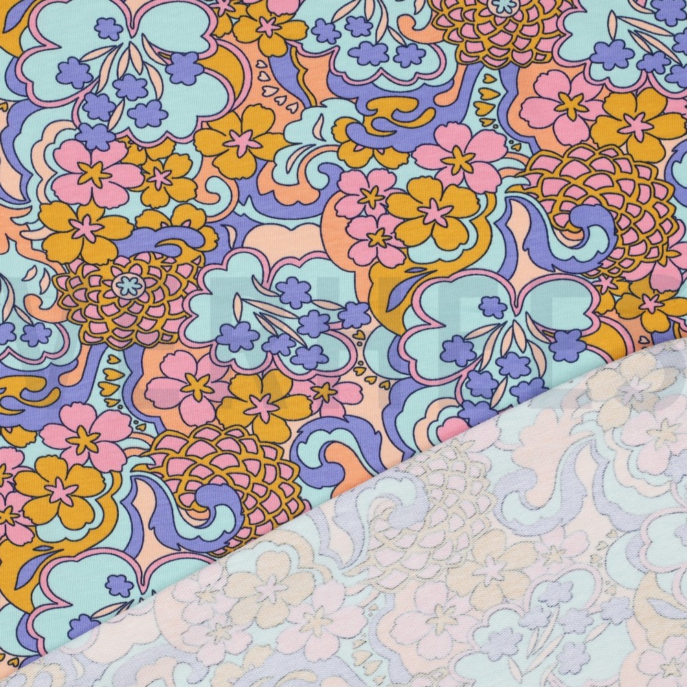 FRENCH TERRY FLEURS ABSTRAITES BLEU #7