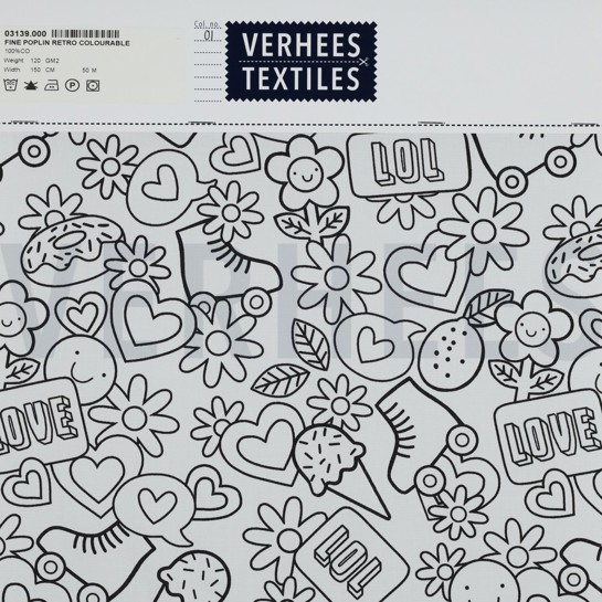 KATOENEN POPLIN RETRO INKLEURBAAR ZWART/WIT #7