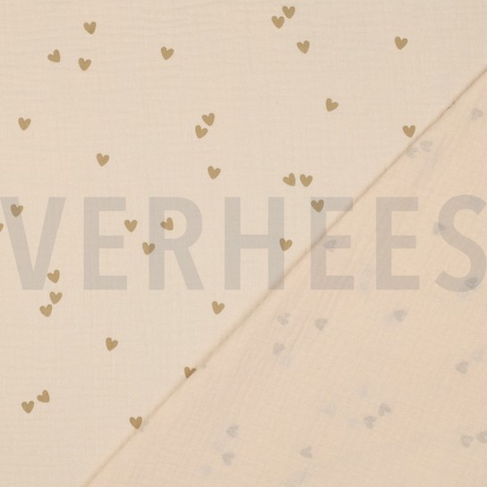 DOUBLE GAZE DE COTON PETITS COEURS SABLE #7