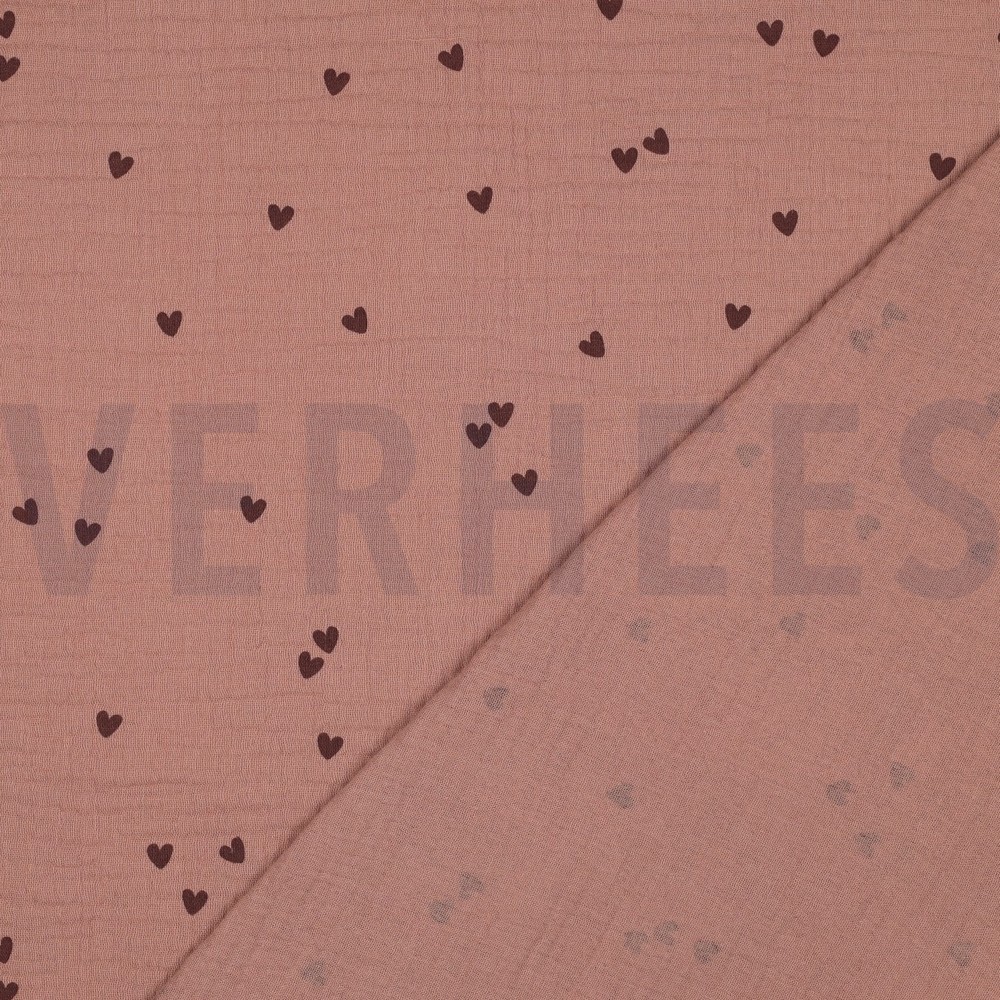DOUBLE GAUZE SMALL HEARTS MOCHA #7