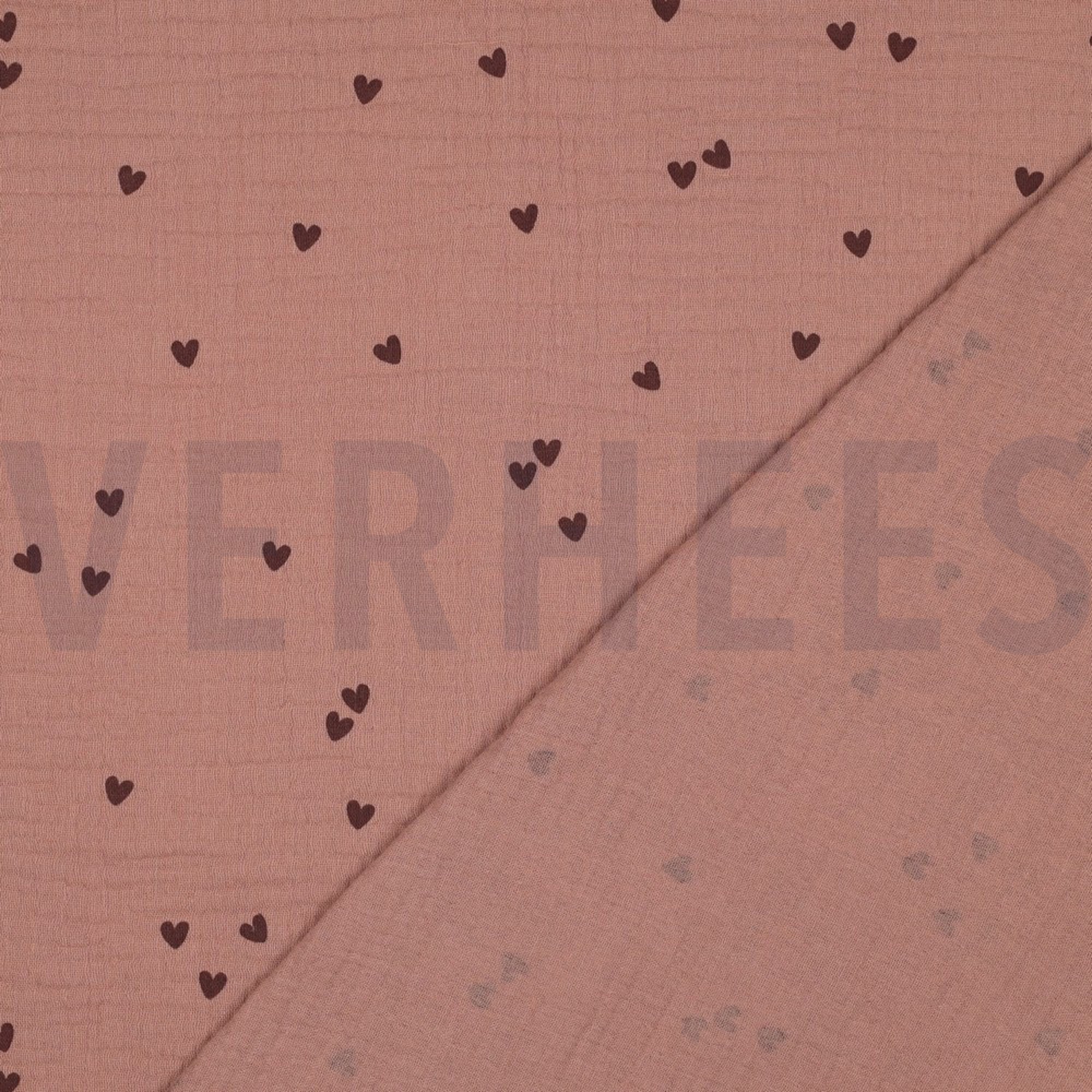 DOUBLE GAZE DE COTON PETITS COEURS MOCHA (high resolution) #4