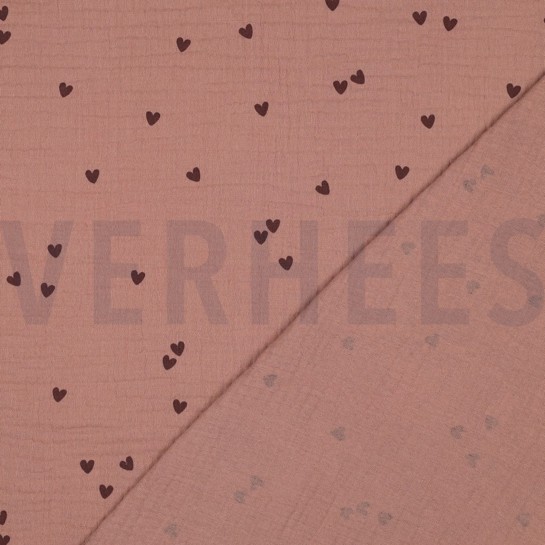 DOUBLE GAZE DE COTON PETITS COEURS MOCHA #7