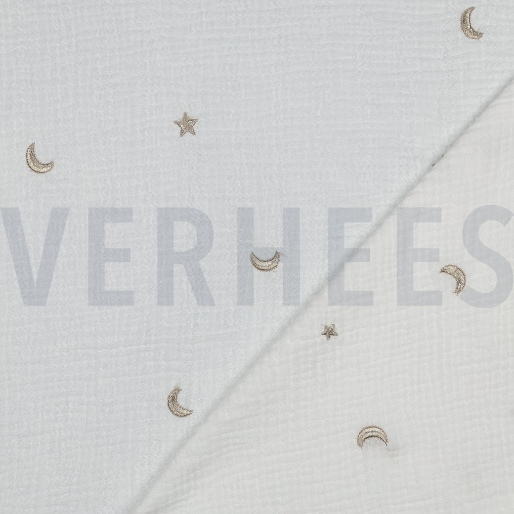 DOUBLE GAUZE EMBROIDERY STERREN GEBROKEN WIT #7