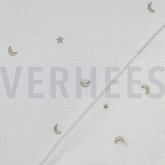 DOUBLE GAUZE EMBROIDERY STERREN GEBROKEN WIT #7