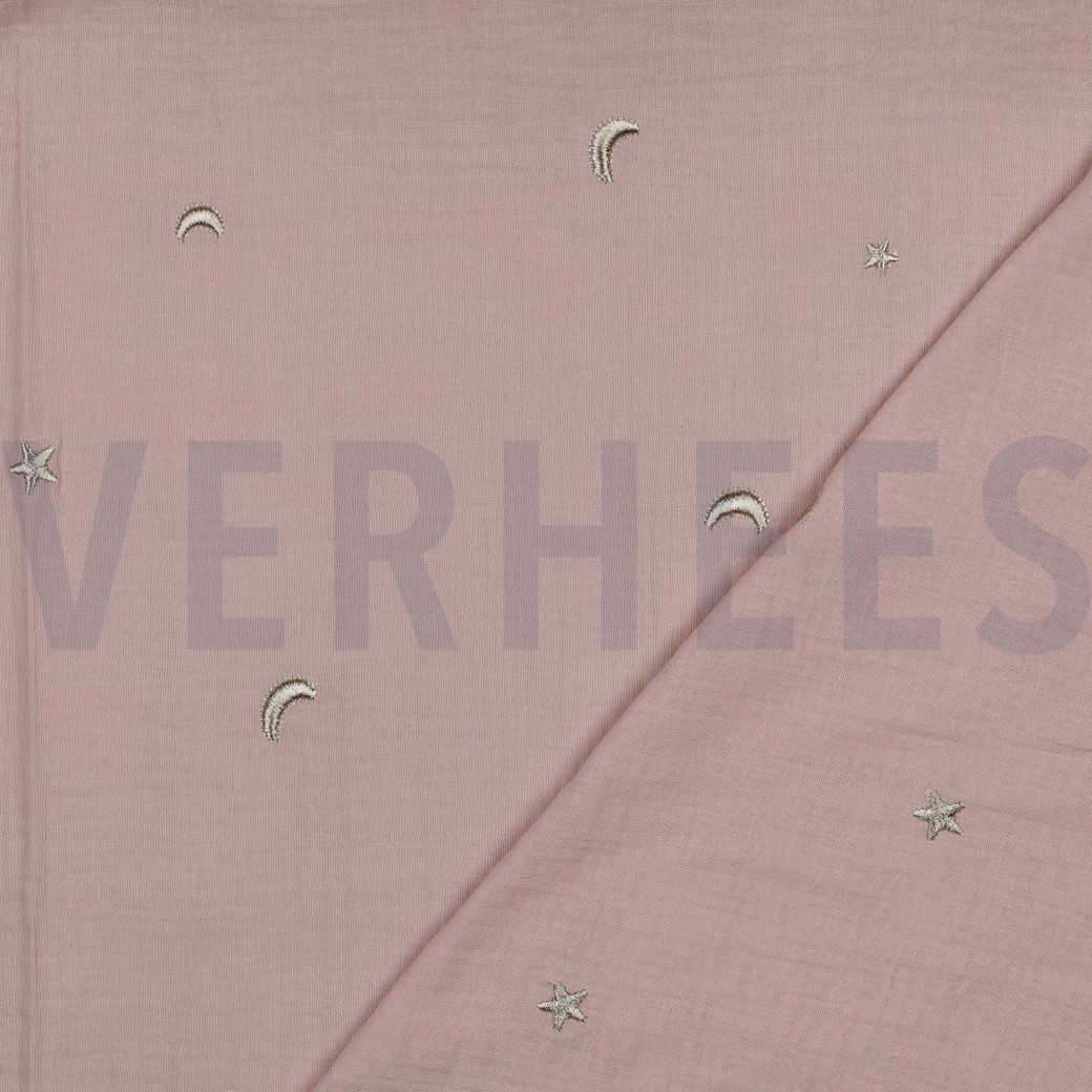 DOUBLE GAUZE EMBROIDERY STERREN ZACHTROZE/OUDROZE #7