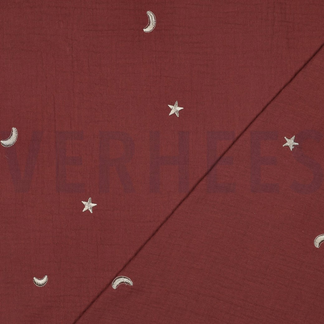 DOUBLE GAUZE EMBROIDERY STARS RED #7