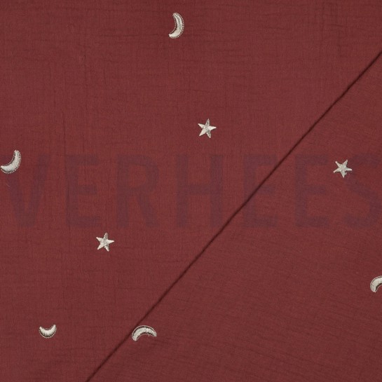 MUSSELIN STICKEREI STERNE ROT #7