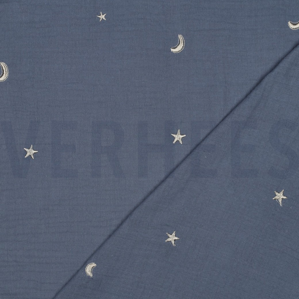 DOUBLE GAUZE EMBROIDERY STERREN JEANSBLAUW #7
