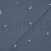 DOUBLE GAZE DE COTON BRODERIE ÉTOILES JEAN BLEU (thumbnail) #4