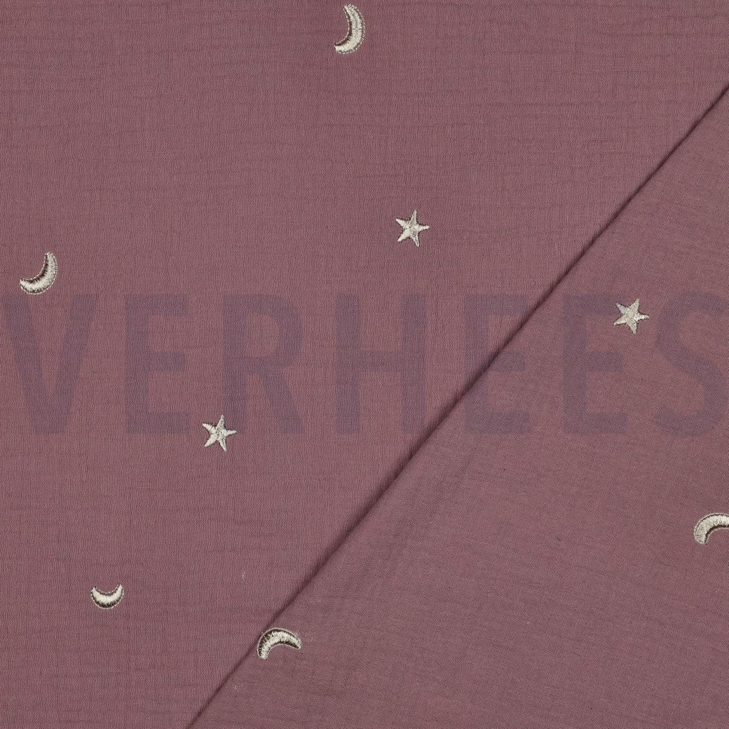 DOUBLE GAUZE EMBROIDERY STARS OLD LILAC #7