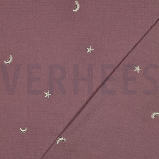 MUSSELIN STICKEREI STERNE ALT LILA #7