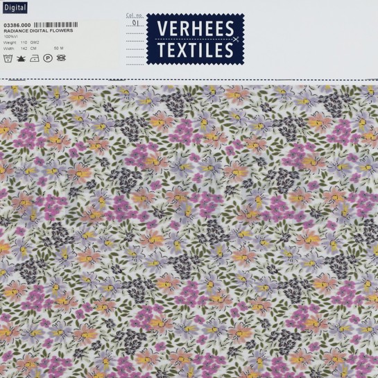 VISCOSE RADIANCE DIGITAAL BLOEMEN GROEN/PAARS #7