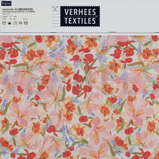 COTON VOILE DIGITAL FLEURS PÊCHE #7