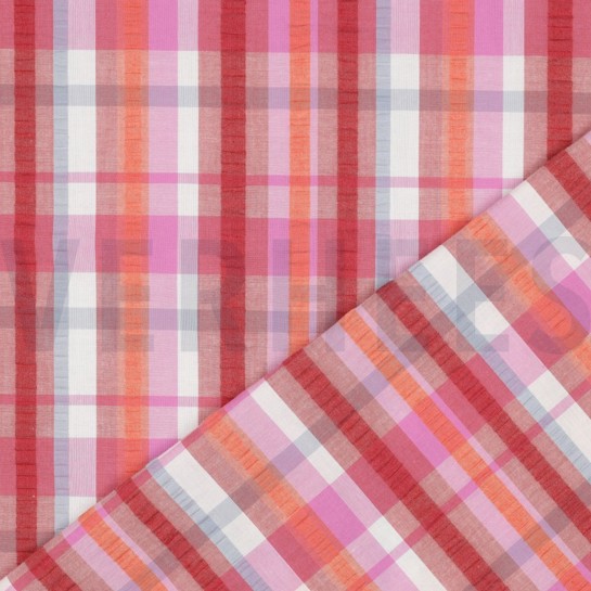 COTON SEERSUCKER TEINT FIL CARREAUX ROSE #7