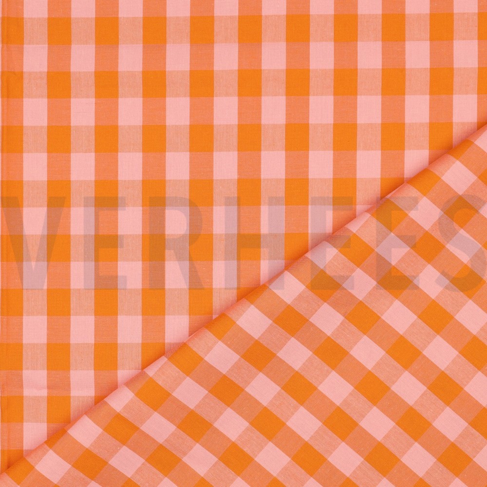 KATOEN GARENGEVERFD RUITEN ORANJE/ZALM #7