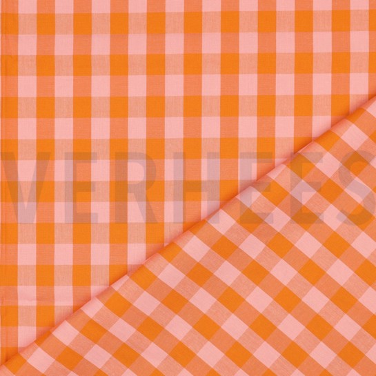 KATOEN GARENGEVERFD RUITEN ORANJE/ZALM #7