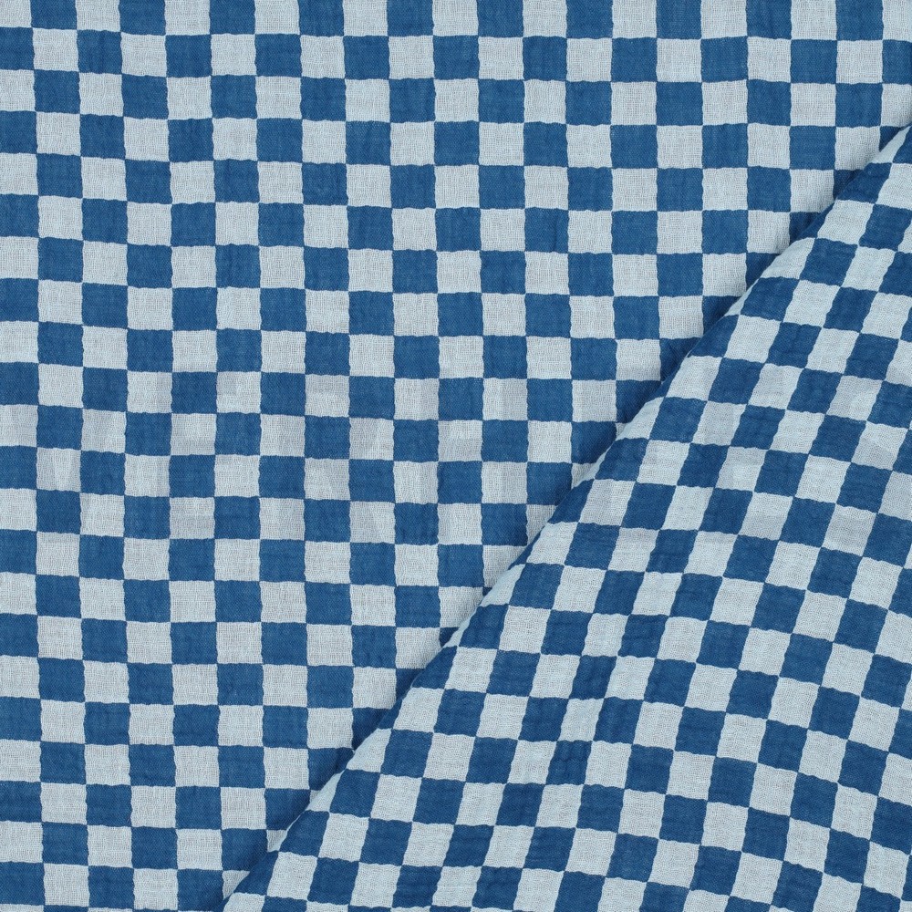 DOUBLE GAUZE DUBBELZIJDIGE RUITEN BLAUW #7