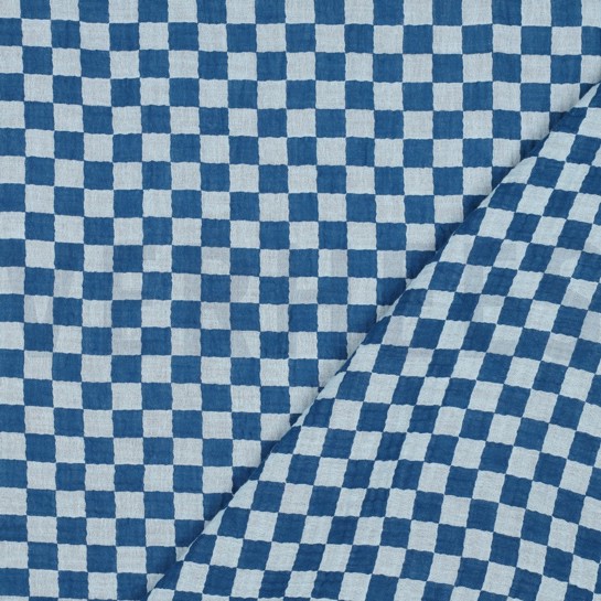 DOUBLE GAUZE DUBBELZIJDIGE RUITEN BLAUW #7