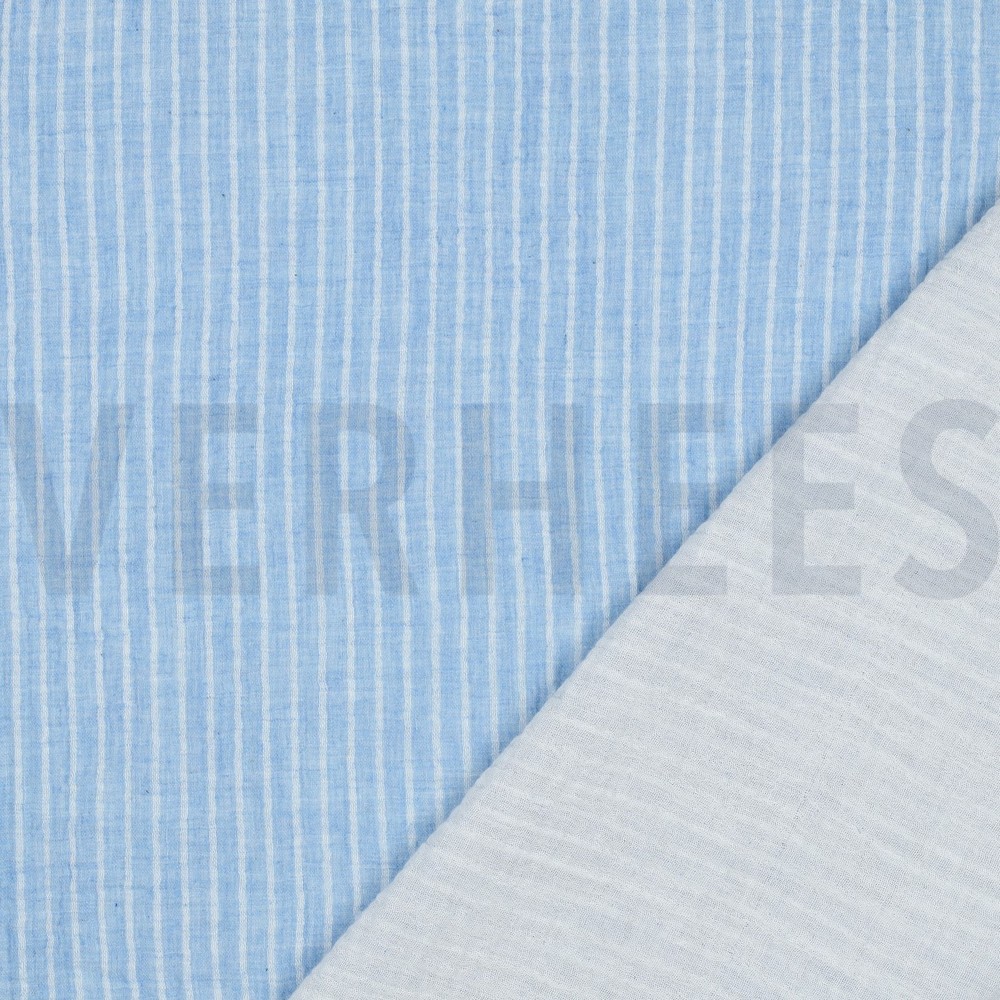 MUSSELIN GARNGEFÄRBT STREIFEN HELLBLAU #7