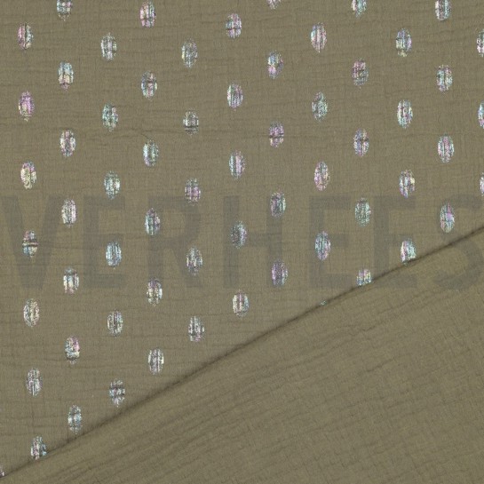 DOUBLE GAUZE FOIL SPOTS MOSS GREEN #7