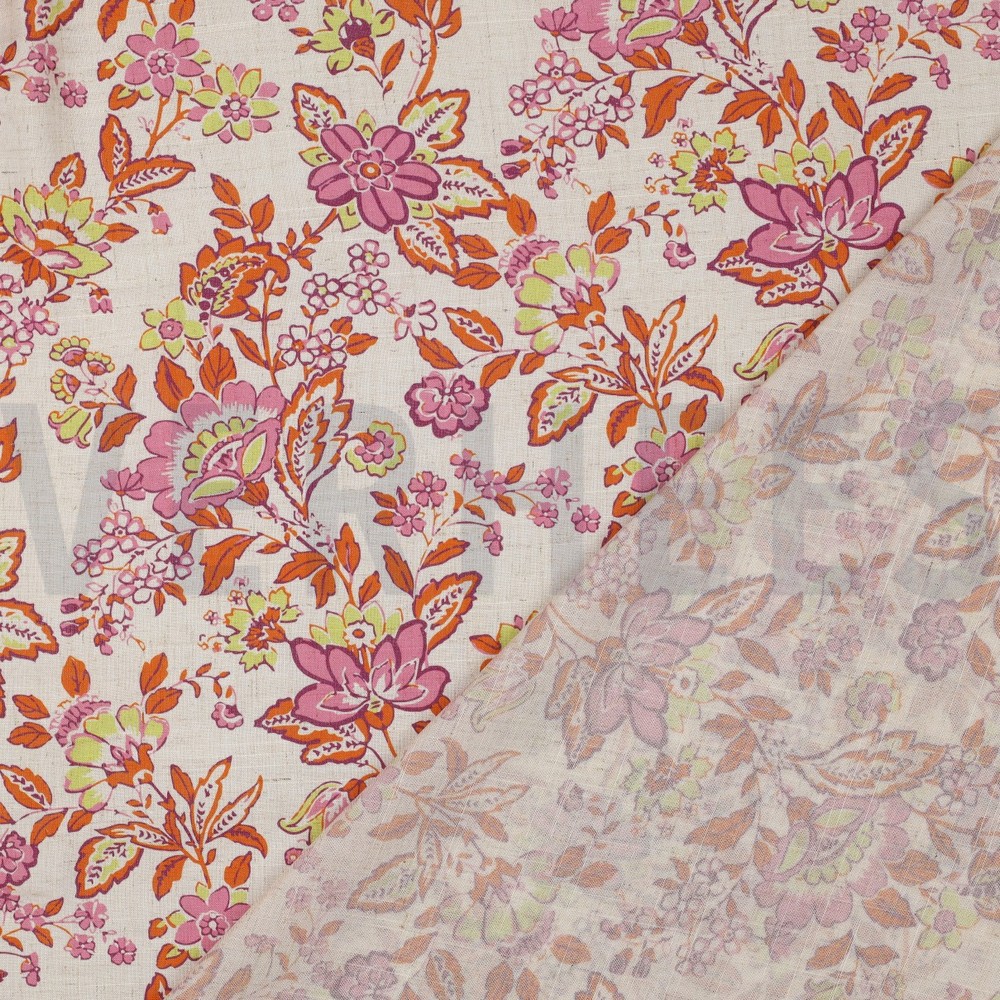 LINEN VISCOSE DIGITAL FLOWERS ECRU #7